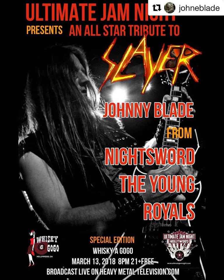 Gogo Tuner Family Alumni Johnny Blade being featured at Whiskey GoGo on Slayer Night at Ultimate Jam Night.